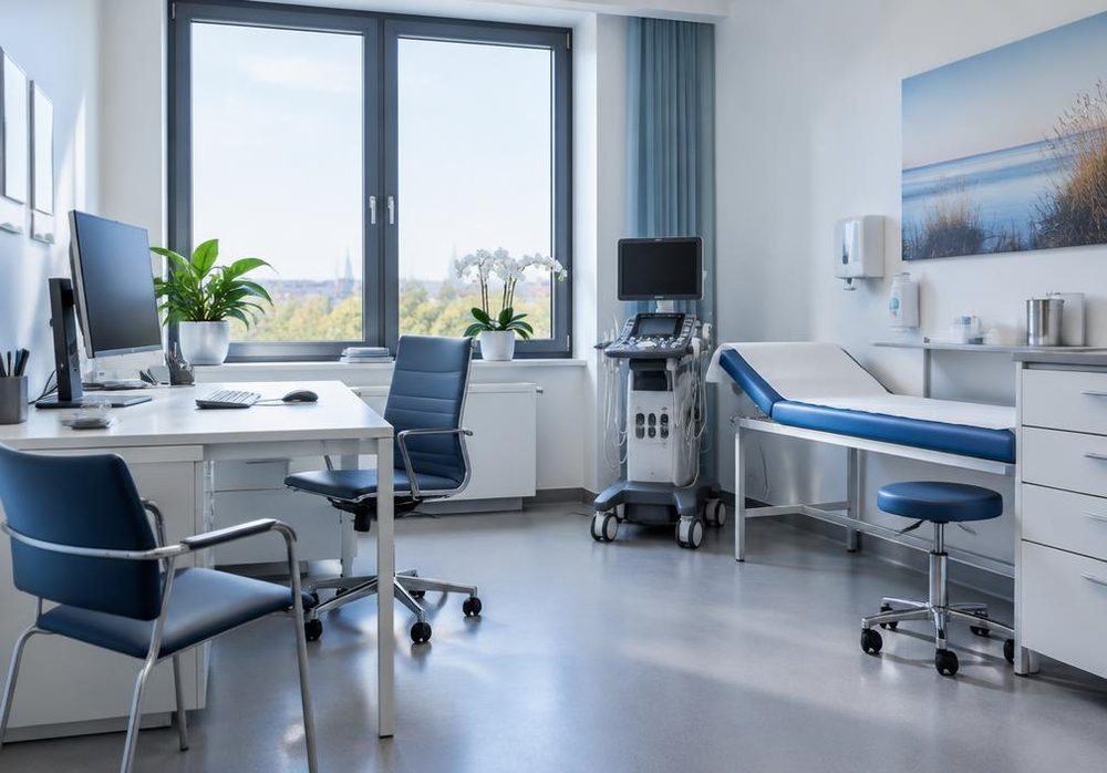 Sprechzimmer einer Arztpraxis mit Ultraschallgerät